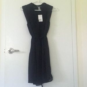 H&M Navy Dot Textured Dress with Tie Waist Size 2